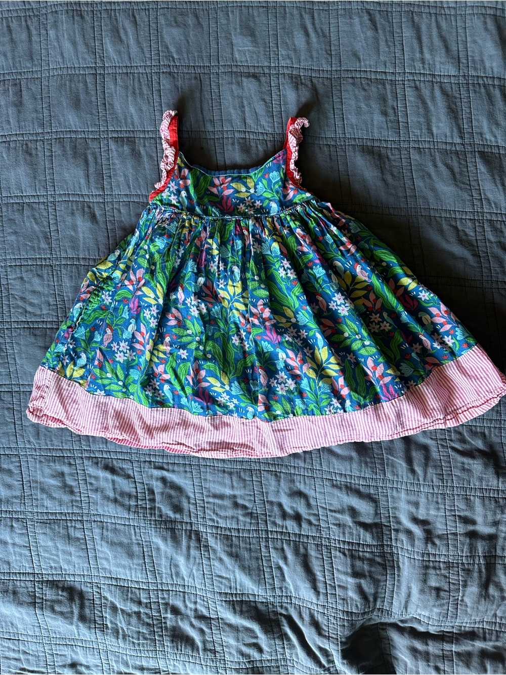 Mini Boden Girls Tropical Floral Smocked Dress Parrots 3-4Y 104